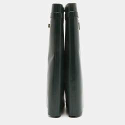 Givenchy Green Leather Shark Lock Wedge Knee Length Boots Size 40