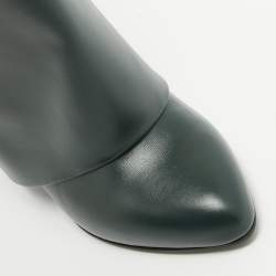 Givenchy Green Leather Shark Lock Wedge Knee Length Boots Size 40