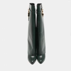 Givenchy Green Leather Shark Lock Wedge Knee Length Boots Size 40