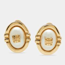 Givenchy Gold Tone GG Faux Pearl Clip-On Earrings