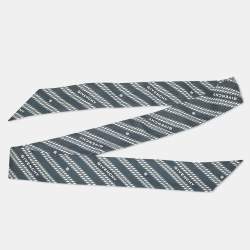 Givenchy Navy Blue Logo Chain Print Silk Bandeau Scarf