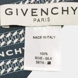 Givenchy Navy Blue Logo Chain Print Silk Bandeau Scarf