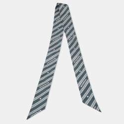 Givenchy Navy Blue Logo Chain Print Silk Bandeau Scarf