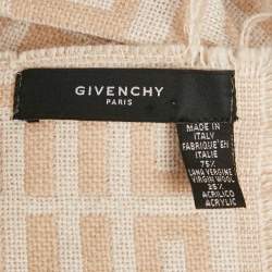 Pre Owned Givenchy Beige Monogram Wool Knit Fringed Scarf