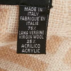 Pre Owned Givenchy Beige Monogram Wool Knit Fringed Scarf