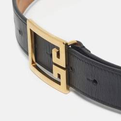 Pre Owned Givenchy Black Leather 2G Buckle Belt 80CM