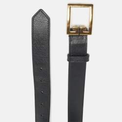Pre Owned Givenchy Black Leather 2G Buckle Belt 80CM