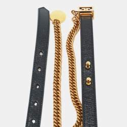 Pre Owned Givenchy Black Leather Chain Detail Slim Belt 75 CM