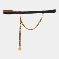 Pre Owned Givenchy Black Leather Chain Detail Slim Belt 75 CM