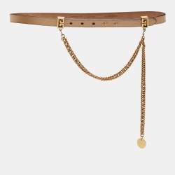Pre Owned Givenchy Beige Leather Chain Detail Slim Belt 70 CM
