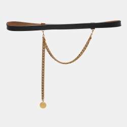 Pre Owned Givenchy Chain Detail Slim 75 CM Belt Black Leather