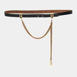 Pre Owned Givenchy Chain Detail Slim 75 CM Belt Black Leather