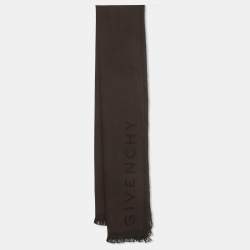 Pre Owned Givenchy Black/Brown Logo Jacquard Wool Fringed Scarf