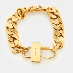 Pre Owned Givenchy G-Chain Lock Curb Link Padlock Gold Tone Bracelet 