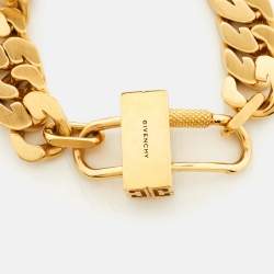 Pre Owned Givenchy G-Chain Lock Curb Link Padlock Gold Tone Bracelet