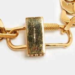 Pre Owned Givenchy G-Chain Lock Curb Link Padlock Gold Tone Bracelet