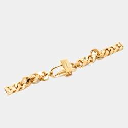 Pre Owned Givenchy G-Chain Lock Curb Link Padlock Gold Tone Bracelet
