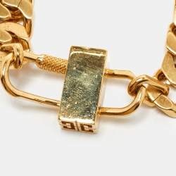 Pre Owned Givenchy G-Chain Lock Curb Link Padlock Gold Tone Bracelet