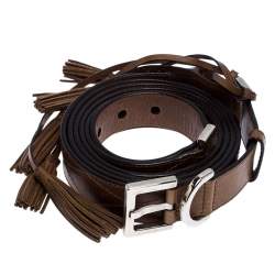 Givenchy Brown Leather Tassel Double Wrap Buckle Belt 195CM