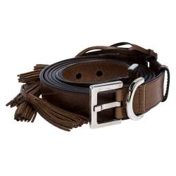 Givenchy Brown Leather Tassel Double Wrap Buckle Belt 195CM