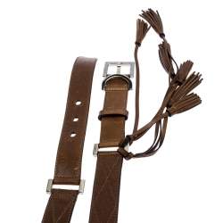 Givenchy Brown Leather Tassel Double Wrap Buckle Belt 195CM
