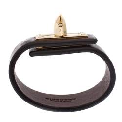 Givenchy Brown Leather Shark Tooth Lock Pale Gold Tone Bracelet