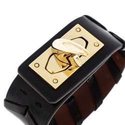 Givenchy Leather Shark Tooth Motif Gold Tone Bracelet