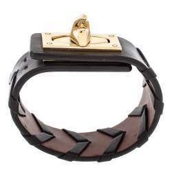 Givenchy Leather Shark Tooth Motif Gold Tone Bracelet