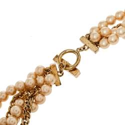 Pre Owned  قلادة جيفنشي سلسلة تغول متعددة الجدائل ولؤلؤ صناعي ذهبية 