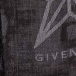 Pre Owned Givenchy Brown & White Star Logo Detail Wool & Silk Shawl