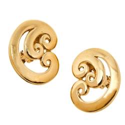 Givenchy Vintage Gold Tone Swirl Clip On Stud Earings