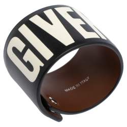 Pre Owned Givenchy Black Leather Logo Print Bracelet S