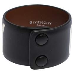 Pre Owned Givenchy Black Leather Logo Print Bracelet S