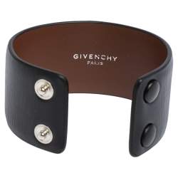 Pre Owned Givenchy Black Leather Logo Print Bracelet S