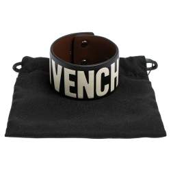 Pre Owned Givenchy Black Leather Logo Print Bracelet S