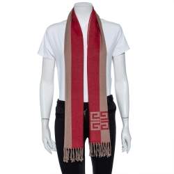 Pre Owned Givenchy Color Block Logo Jacquard Wool Fringed Stole