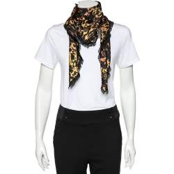 Pre Owned Givenchy Black & Yellow Animal Print Silk Scarf