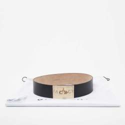 Pre Owned Givenchy Black Leather Wide Waist Buckle Belt 70CM