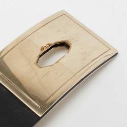 Pre Owned Givenchy Black Leather Wide Waist Buckle Belt 70CM