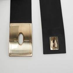 Pre Owned Givenchy Black Leather Wide Waist Buckle Belt 70CM