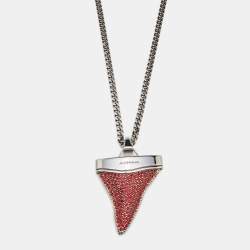 Pre Owned Givenchy Shark Tooth Crystal Gunmetal Tone Necklace