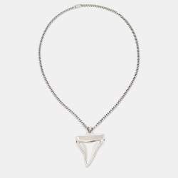 Pre Owned Givenchy Silver Tone Shark Tooth Pendant Chain Necklace