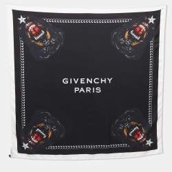 Givenchy Black Rottweiler Printed Silk Square Scarf