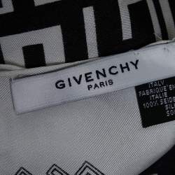 Pre Owned Givenchy Black/White Logo Print Silk Scarf