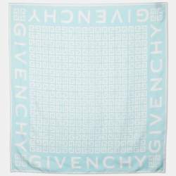 Givenchy Blue Logo Printed Silk Square Scarf