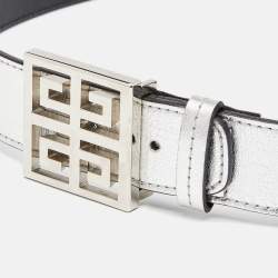 Pre Owned Givenchy Silver Leather Buckle Belt 70CM