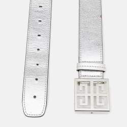 Pre Owned Givenchy Silver Leather Buckle Belt 70CM