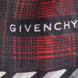 Givenchy Red & Black Doberman & Tartan Printed Wool Scarf