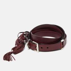 Givenchy Burgundy Leather Tassel Double Wrap Buckle Belt 195CM