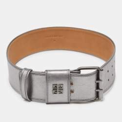Givenchy Metallic Grey Leather Wide Waist Belt S